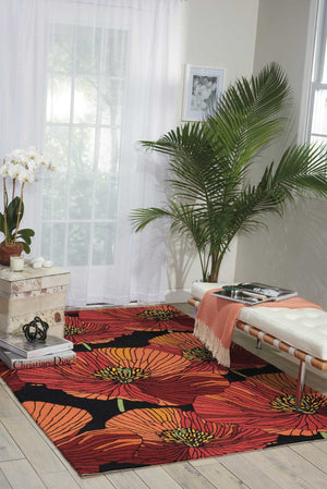 HomeRoots 4' Hand-Hooked Black and Red Floral Area Rug – Timeless Charm, Durable Design for Any Room 4' X 6' 552630