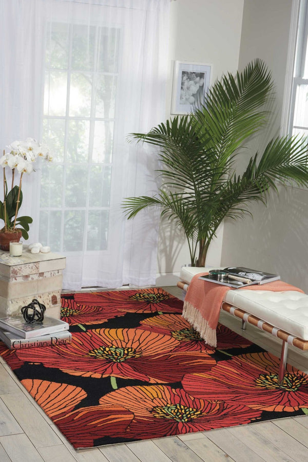 HomeRoots 4' Hand-Hooked Black and Red Floral Area Rug – Timeless Charm, Durable Design for Any Room 4' X 6' 552630