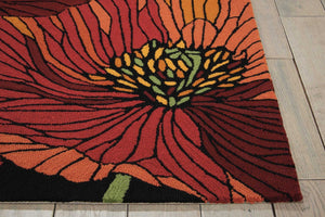 HomeRoots 4' Hand-Hooked Black and Red Floral Area Rug – Timeless Charm, Durable Design for Any Room 4' X 6' 552630