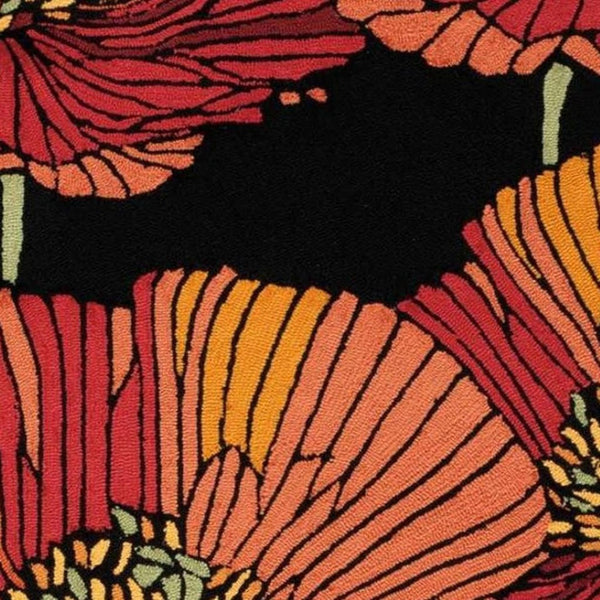 HomeRoots 4' Hand-Hooked Black and Red Floral Area Rug – Timeless Charm, Durable Design for Any Room 4' X 6' 552630