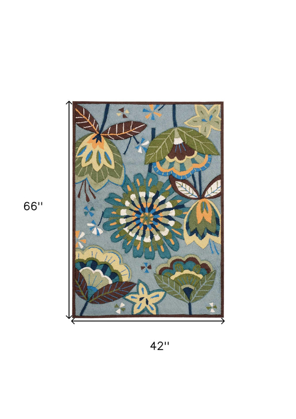 Homeroots 4' X 6' Blue And Green Floral Hand Carved Handmade Area Rug  Polyester 552631