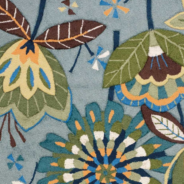 Homeroots 4' X 6' Blue And Green Floral Hand Carved Handmade Area Rug  Polyester 552631