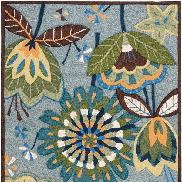 Homeroots 4' X 6' Blue And Green Floral Hand Carved Handmade Area Rug  Polyester 552631