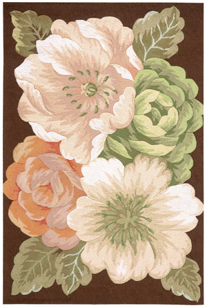 Homeroots 4' X 6' Brown And Green Floral Hand Hooked Area Rug  Polyester 552632