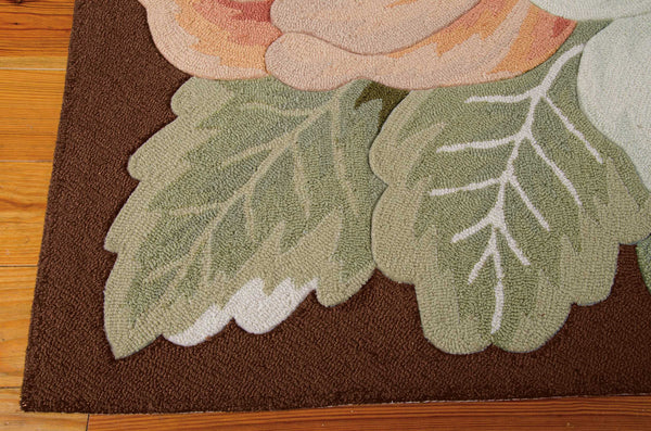 Homeroots 4' X 6' Brown And Green Floral Hand Hooked Area Rug  Polyester 552632