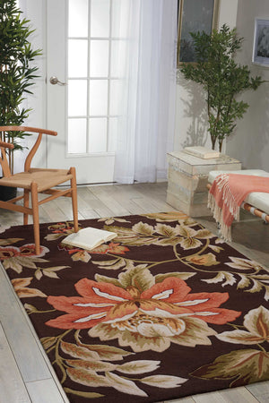 Homeroots 4' X 6' Brown And Orange Botanical Leaves Hand Carved Handmade Area Rug  Polyester 552633