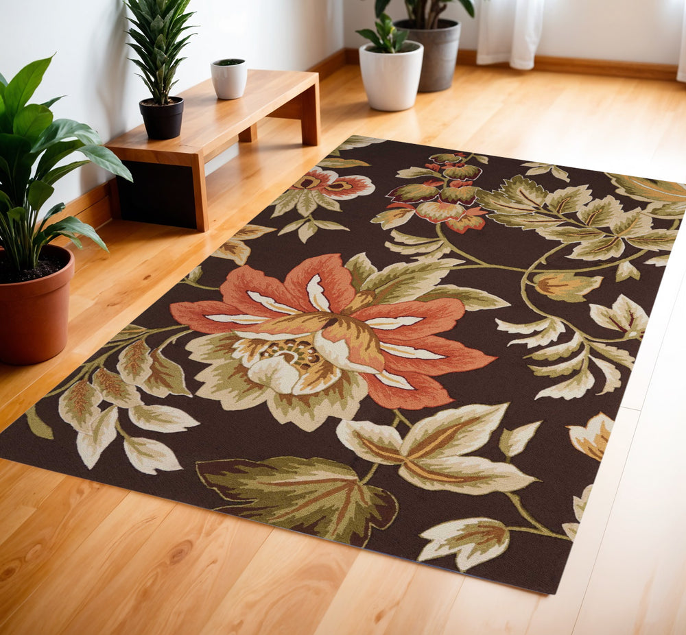 Homeroots 4' X 6' Brown And Orange Botanical Leaves Hand Carved Handmade Area Rug  Polyester 552633