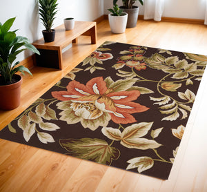 Homeroots 4' X 6' Brown And Orange Botanical Leaves Hand Carved Handmade Area Rug  Polyester 552633