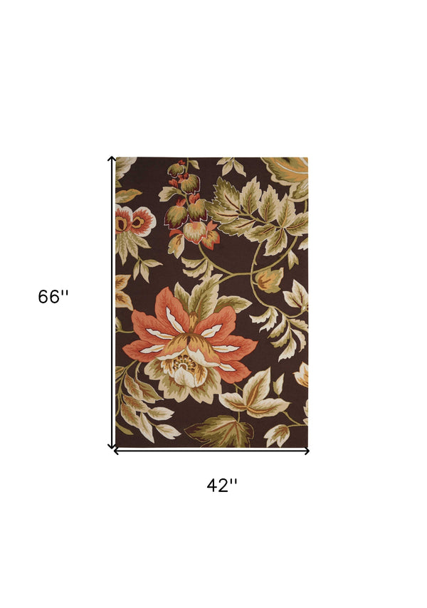 Homeroots 4' X 6' Brown And Orange Botanical Leaves Hand Carved Handmade Area Rug  Polyester 552633