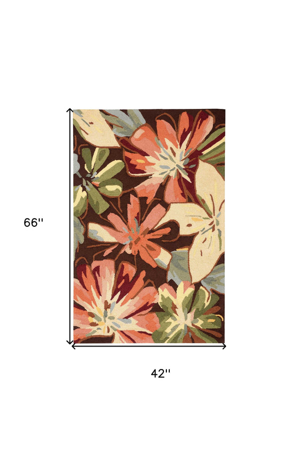 Homeroots 4' X 6' Tan And Dark Brown Floral Hand Carved Handmade Area Rug  Polyester 552634