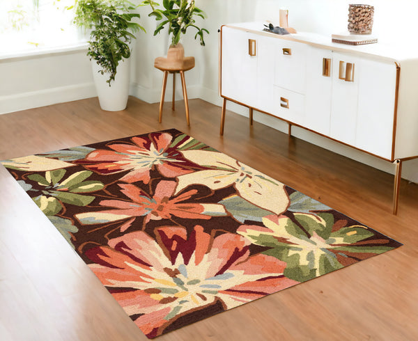 Homeroots 4' X 6' Tan And Dark Brown Floral Hand Carved Handmade Area Rug  Polyester 552634