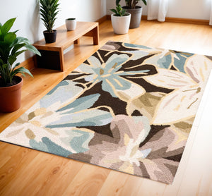 Homeroots 4' X 6' Ivory Dark Brown And Gray Floral Hand Carved Handmade Area Rug  Polyester 552635