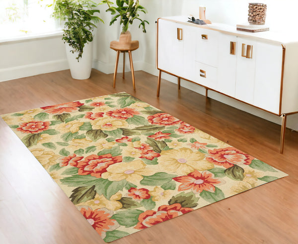 Homeroots 4' X 6' Red And Cream Floral Hand Carved Handmade Area Rug  Polyester 552636