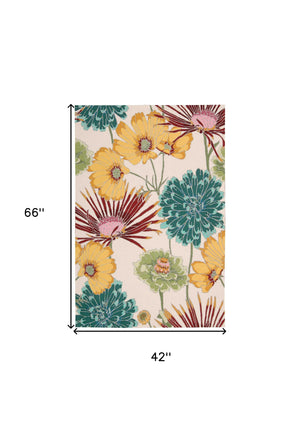 Homeroots 4' X 6' Ivory Red And Orange Floral Hand Carved Handmade Area Rug  Polyester 552637