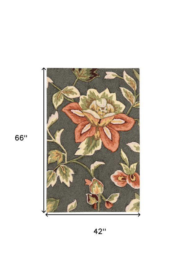 Homeroots 4' X 6' Gray And Cream Botanical Leaves Hand Carved Handmade Area Rug  Polyester 552638