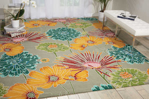 Homeroots 4' X 6' Gray Red And Yellow Floral Hand Carved Handmade Area Rug  Polyester 552639