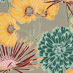 HomeRoots 8' Hand-Carved Floral Area Rug in Gray with Red and Yellow Accents – Durable, Handmade, Unique Design 4' X 6' 552639