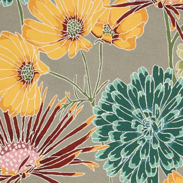 HomeRoots 8' Hand-Carved Floral Area Rug in Gray with Red and Yellow Accents – Durable, Handmade, Unique Design 4' X 6' 552639