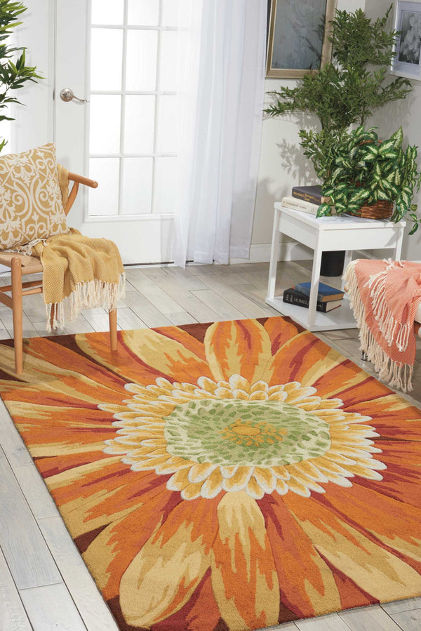 Homeroots 4' X 6' Brown Orange And Yellow Floral Hand Carved Handmade Area Rug  Polyester 552640