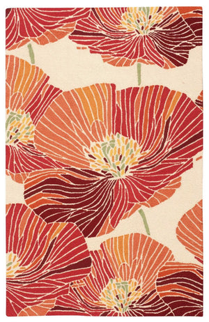 HomeRoots 8' Hand-Hooked Floral Area Rug in Ivory and Sunset – Durable, Stain-Resistant, and Stylish Decor Piece 4' X 6' 552641