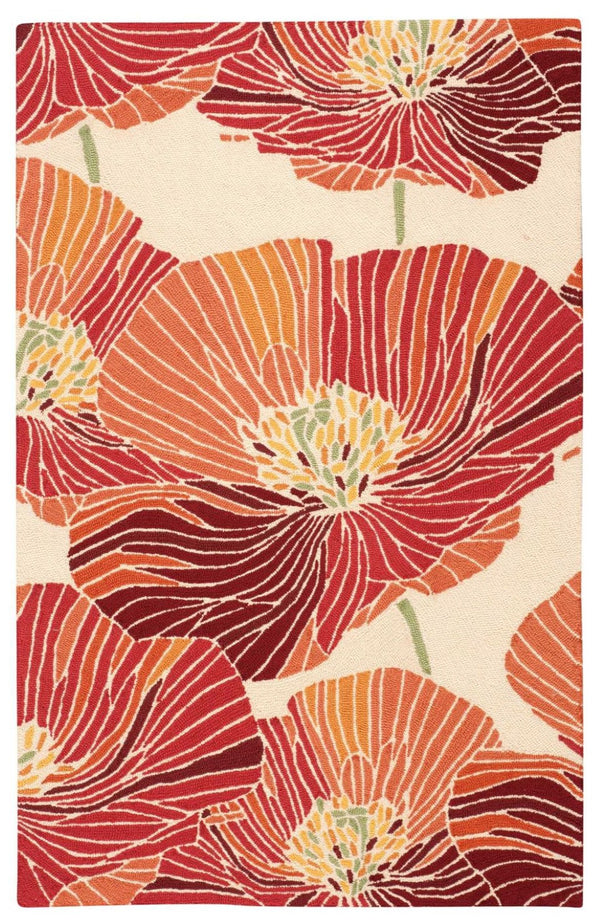 HomeRoots 8' Hand-Hooked Floral Area Rug in Ivory and Sunset – Durable, Stain-Resistant, and Stylish Decor Piece 4' X 6' 552641