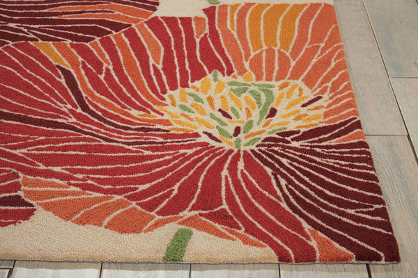 HomeRoots 8' Hand-Hooked Floral Area Rug in Ivory and Sunset – Durable, Stain-Resistant, and Stylish Decor Piece 4' X 6' 552641