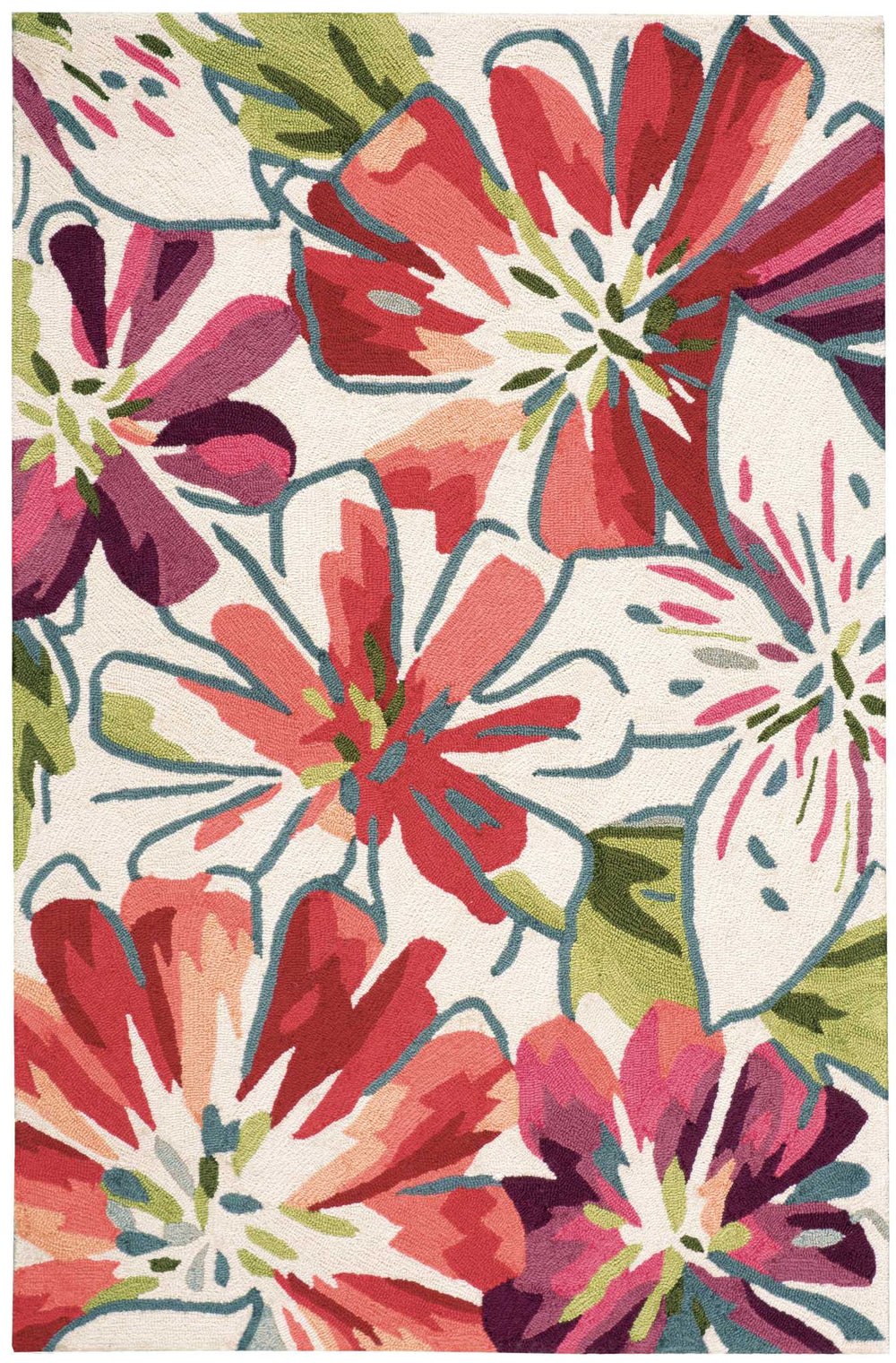 Homeroots 4' X 6' Ivory Green And Red Floral Hand Carved Handmade Area Rug  Polyester 552642