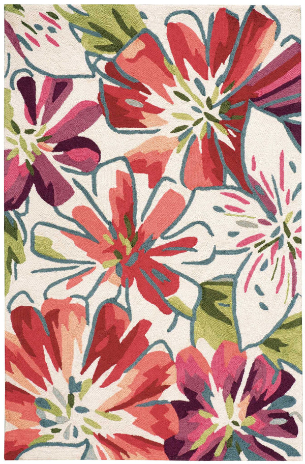 Homeroots 4' X 6' Ivory Green And Red Floral Hand Carved Handmade Area Rug  Polyester 552642