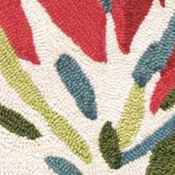 HomeRoots 8' Hand-Carved Handmade Area Rug in Ivory with Green and Red Floral Design - Timeless Elegance 4' X 6' 552642