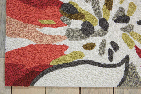 Homeroots 4' X 6' Ivory Green And Red Floral Hand Carved Handmade Area Rug  Polyester 552642