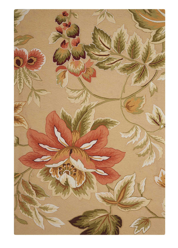 Homeroots 3' X 4' Beige And Red Botanical Leaves Hand Carved Handmade Area Rug  Polyester 552643