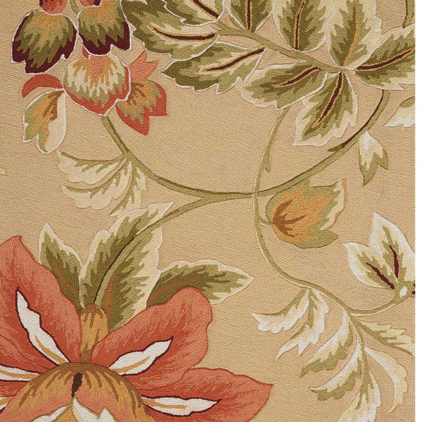 Homeroots 3' X 4' Beige And Red Botanical Leaves Hand Carved Handmade Area Rug  Polyester 552643