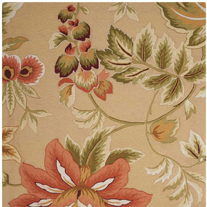 Homeroots 3' X 4' Beige And Red Botanical Leaves Hand Carved Handmade Area Rug  Polyester 552643