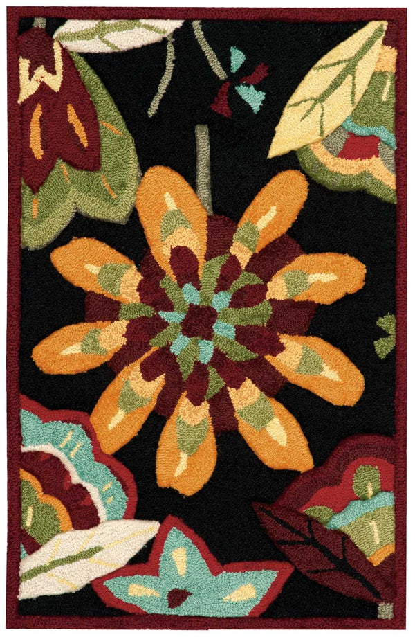 Homeroots 3' X 4' Black And Orange Floral Hand Carved Handmade Area Rug  Polyester 552644