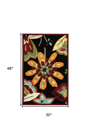 Homeroots 3' X 4' Black And Orange Floral Hand Carved Handmade Area Rug  Polyester 552644