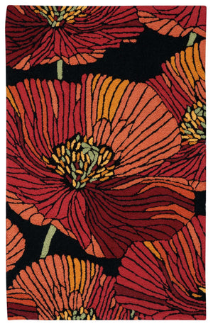 Homeroots 3' X 4' Black And Red Floral Hand Hooked Area Rug  Polyester 552645