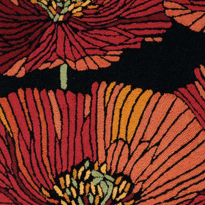 Homeroots 3' X 4' Black And Red Floral Hand Hooked Area Rug  Polyester 552645