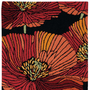 Homeroots 3' X 4' Black And Red Floral Hand Hooked Area Rug  Polyester 552645