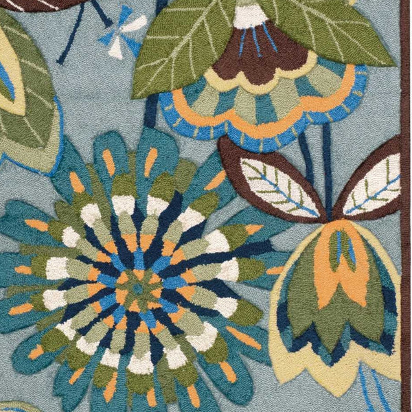 Homeroots 3' X 4' Blue Floral Hand Carved Handmade Area Rug  Polyester 552646