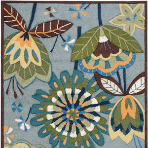 Homeroots 3' X 4' Blue Floral Hand Carved Handmade Area Rug  Polyester 552646