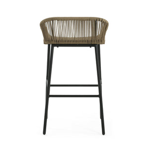 English Elm Christopher Knight Home® - La La Push outdoor rope bar stool set of 2 — brown woven polyester seat with rust‑resistant black iron frame Black+Brown N775P176900L