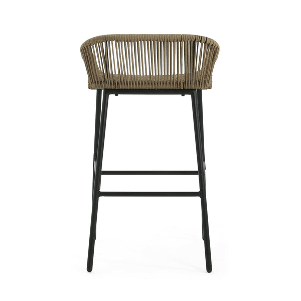 English Elm Christopher Knight Home® - La La Push outdoor rope bar stool set of 2 — brown woven polyester seat with rust‑resistant black iron frame Black+Brown N775P176900L