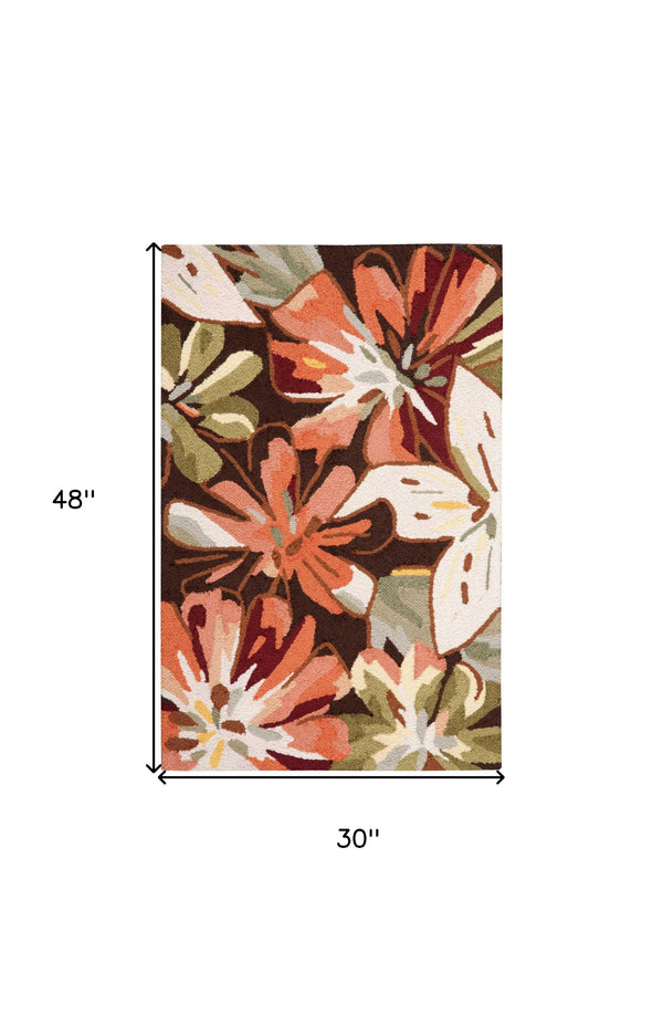 Homeroots 3' X 4' Tan And Dark Brown Floral Hand Carved Handmade Area Rug  Polyester 552649