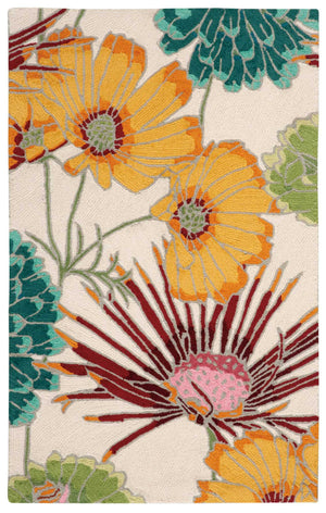 Homeroots 3' X 4' Ivory Red And Orange Floral Hand Carved Handmade Area Rug  Polyester 552652