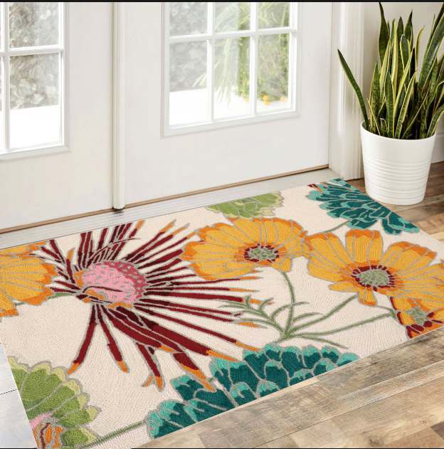 Homeroots 3' X 4' Ivory Red And Orange Floral Hand Carved Handmade Area Rug  Polyester 552652