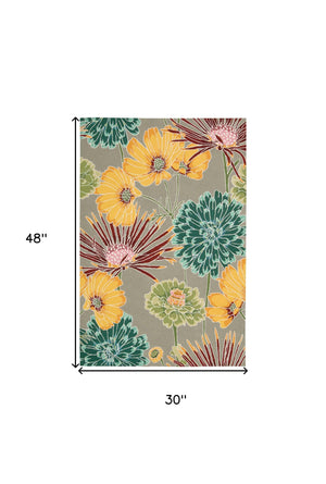 Homeroots 3' X 4' Gray Red And Yellow Floral Hand Carved Handmade Area Rug  Polyester 552654