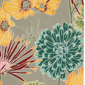 Homeroots 3' X 4' Gray Red And Yellow Floral Hand Carved Handmade Area Rug  Polyester 552654