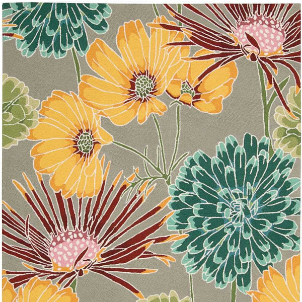 Homeroots 3' X 4' Gray Red And Yellow Floral Hand Carved Handmade Area Rug  Polyester 552654