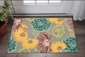 Homeroots 3' X 4' Gray Red And Yellow Floral Hand Carved Handmade Area Rug  Polyester 552654