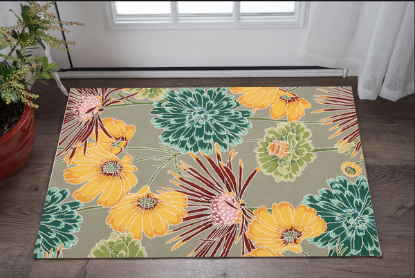 Homeroots 3' X 4' Gray Red And Yellow Floral Hand Carved Handmade Area Rug  Polyester 552654